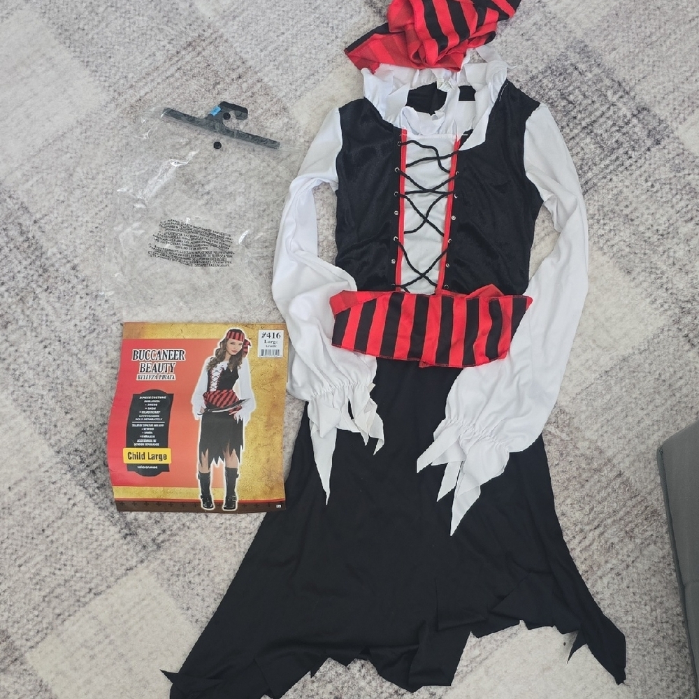 Pirate Halloween Costume for Kids - Red and Black, Girl/Large 12-14